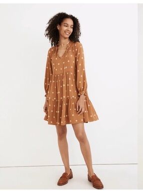 Madewell Tie-Neck Tiered Mini Dress in Bloom Dot